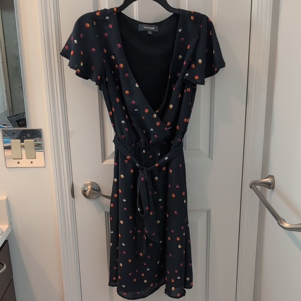 Modcloth Navy Polka Dot Flutter Sleeve Dress M
